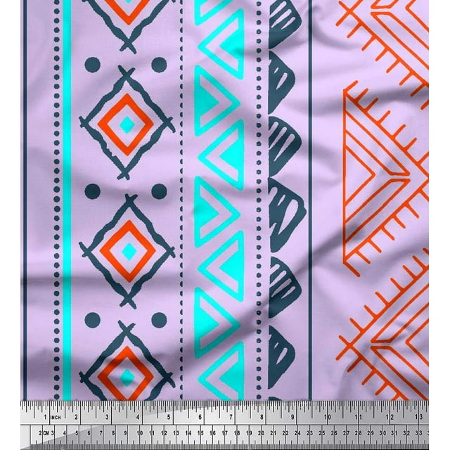 Soimoi Tissu Poly Georgette Imprimé Géométrique Aztèque Tissu au Mètre 42 Pouces de Large