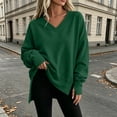 thumbnail image 4 of aohooy Side Split Sweatshirt for Women Fall Oversized Loose Pullover V Neck Long Sleeve Top for Travel School Going Out Daily Wear Army Green,L, 4 of 8
