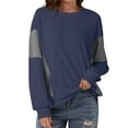 thumbnail image 3 of qolati Crewneck Sweatshirts Women Color Block Puff Long Sleeve Tunic Tops Fall Fashion Clothes Winter Pullover Blouses Navy L, 3 of 7