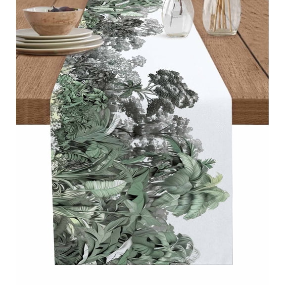 Ldtrchee Summer Botanical Table Runner 72 Inches, Green Palm Tropical Forest Bed Runner Dresser Scarves Tabletop for Indoor Outdoor Parties/Ceremony/Banquet, 14" x 72"