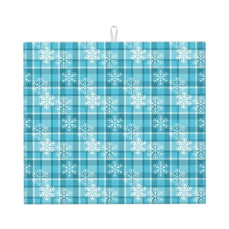 

Xecao blue plaid Snowflake Print Dish Drying Mat for Kitchen Counter Absorbent Coffee Bar Mat Dish Drainer Rack Mats Dining Room Decoration