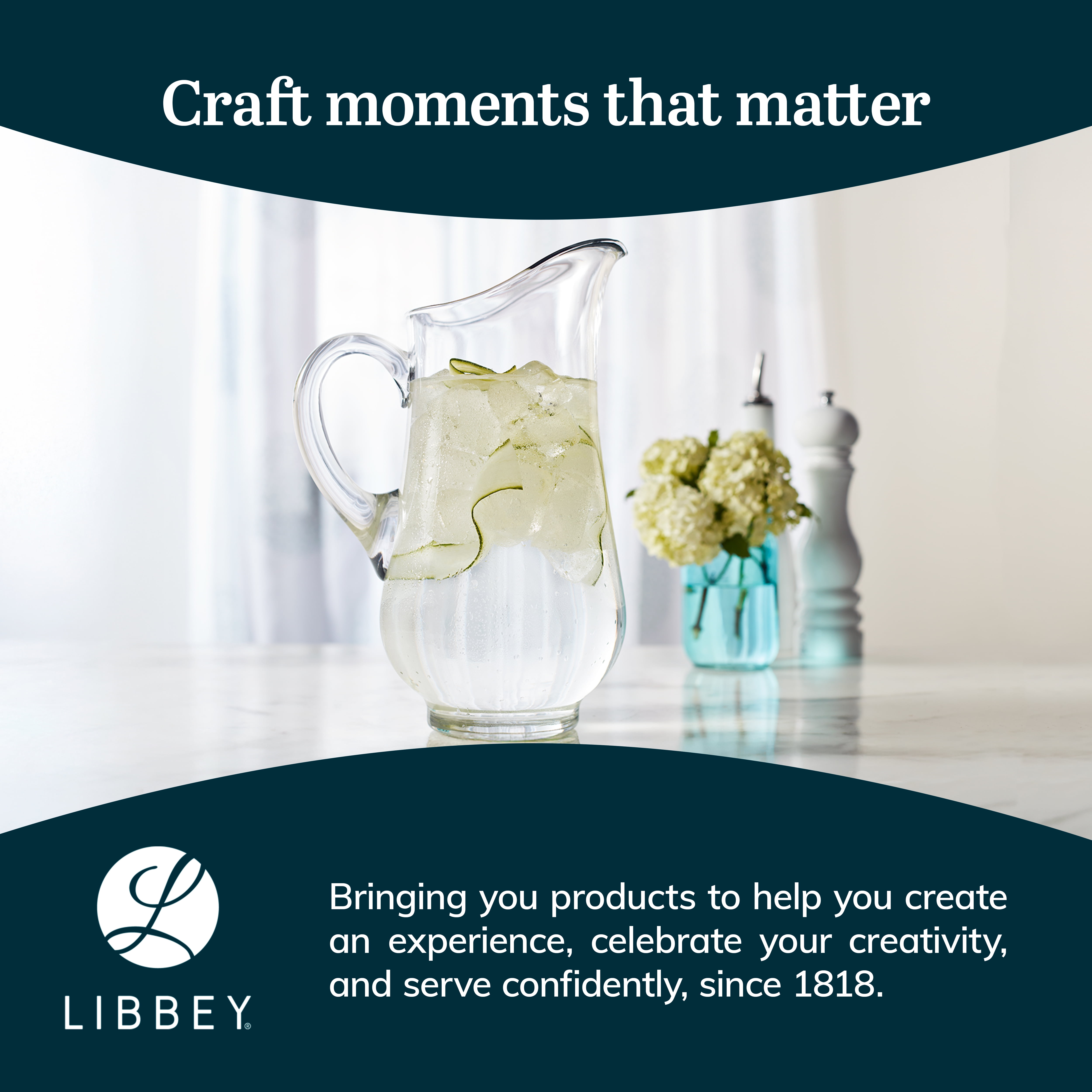 Libbey Atlantis Large Glass Pitcher, 73 Oz, Clear, Tall, Elegant Glass Pitcher with Handle, Modern Lemonade Jar for Water, Punch, Iced Tea, and More