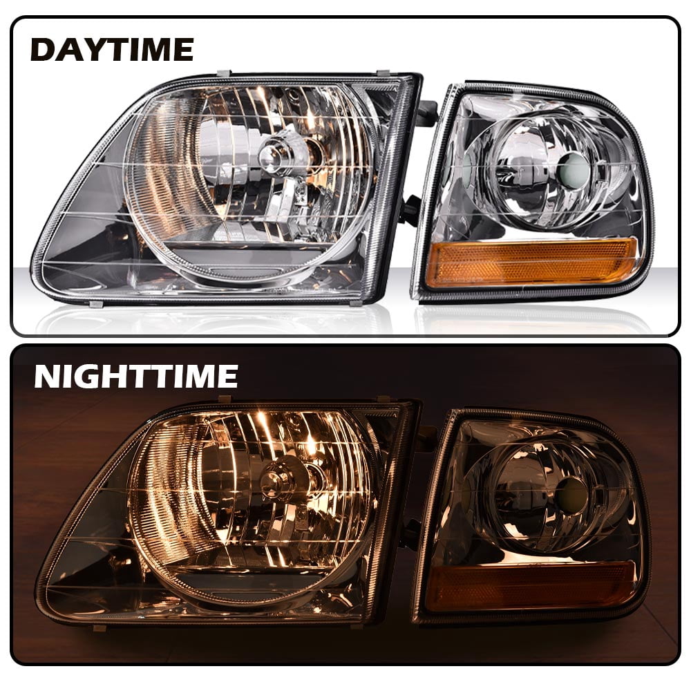 Headlight,Clear Lens Chrome Housing Amber Reflector Fit for 98-03 Ford F150/04 F150 Heritage/97-02 Expedition/98-99 F250/97 F150, F250 Light Duty (Built After 7/96)