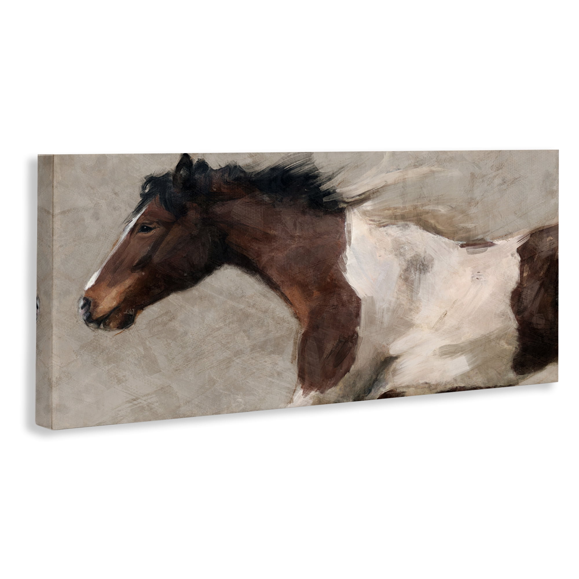 Stupell Industries Brown & White Horse Animals & Insects Painting Gallery Wrapped Canvas Art Print Wall Art, 40 x 17
