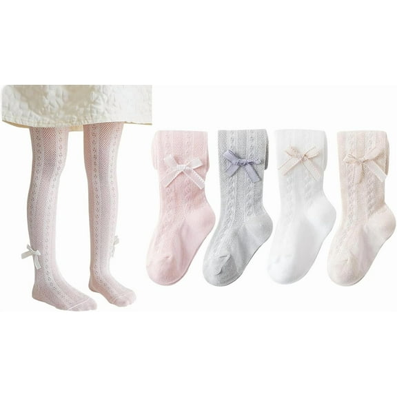 Baby Girls Cotton Tights Thin Hollowed Summer with Bowknot Mesh Lace Fashion Toddler Footed Legging Pantyhose