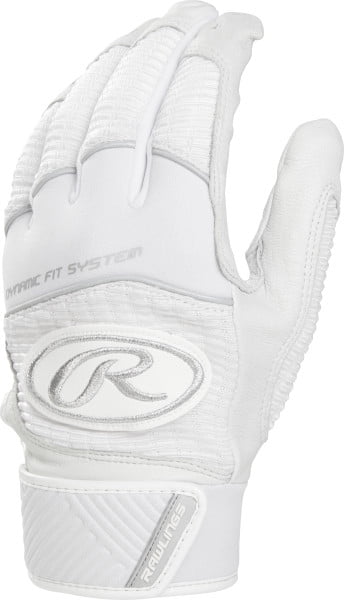 Adult Medium-MS1 White and Gold Limited Rawlings Workhorse Batting Gloves Size 