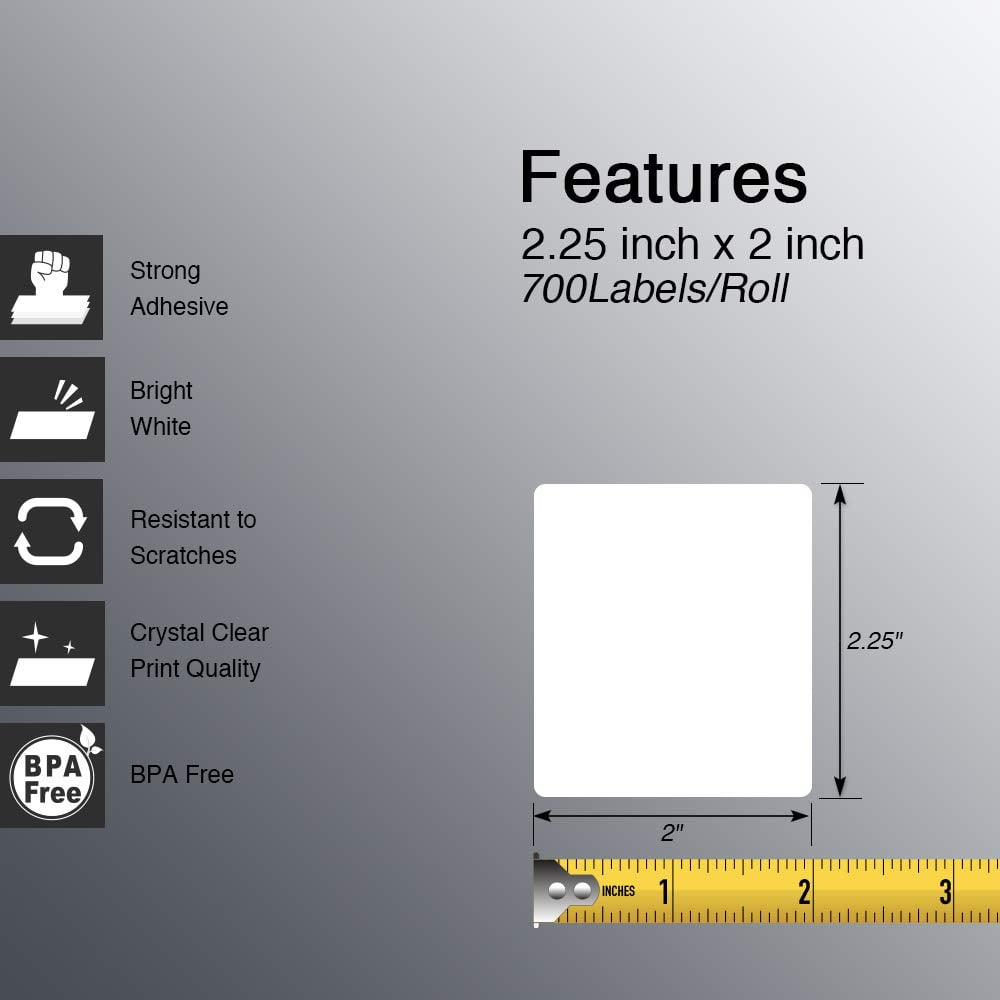 2.25" x 2" (57 mm x 51 mm) UPC Barcode & Address Labels Compatible with Zebra & Rollo Label Printer,Premium Adhesive & Perforated [10 Rolls, 7000 Labels]