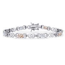 Gem Stone King 925 Sterling Silver Peach Morganite and White Moissanite and Lab Grown Diamond Bracelet for Women | 4.01 Cttw | Gemstone October Birthstone | Oval 6X4MM | Length 7.25 inches