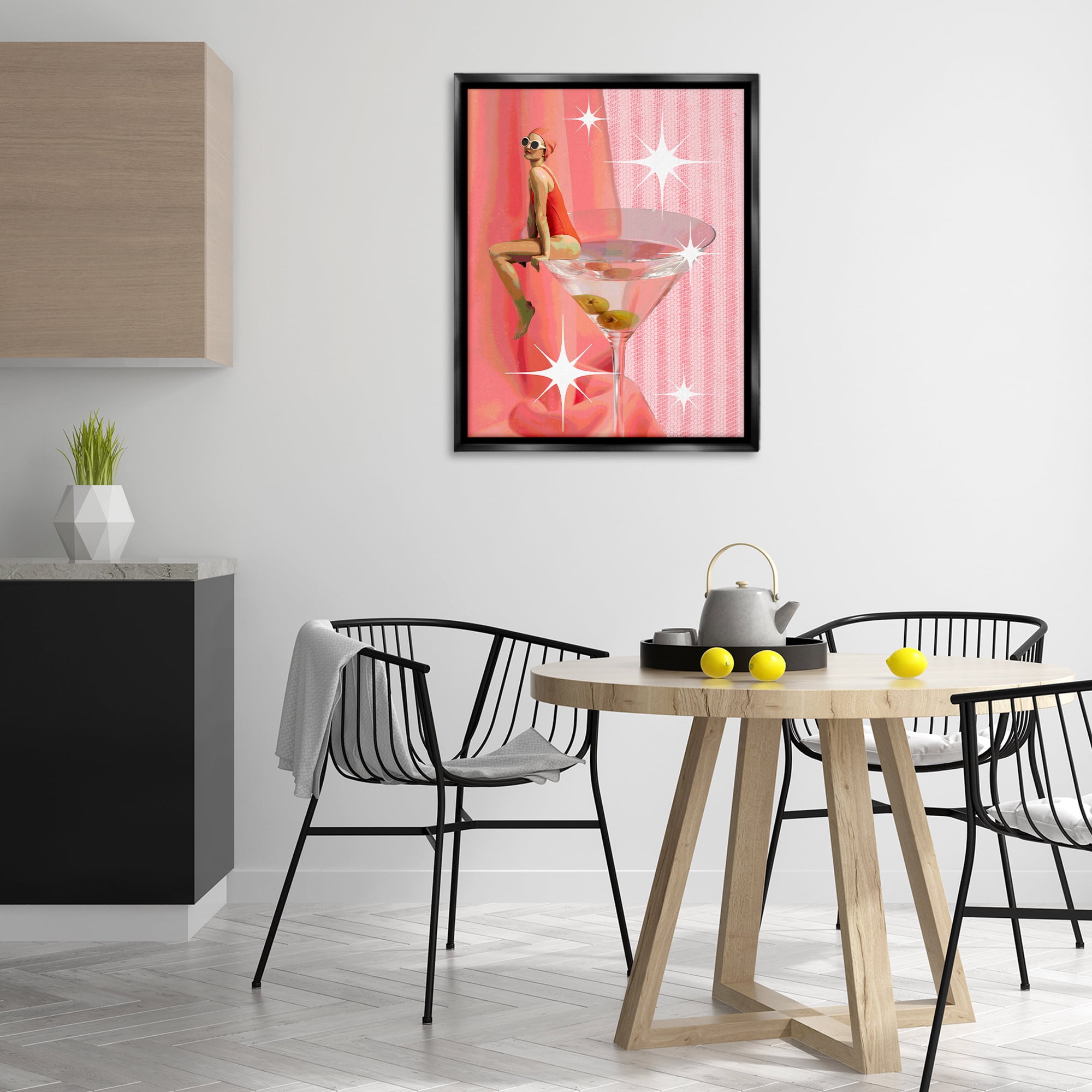 Stupell Industries Vintage Swimmer on Drink Food & Beverage Painting Black Floater Framed Canvas Art Print Wall Art, 25 x 31