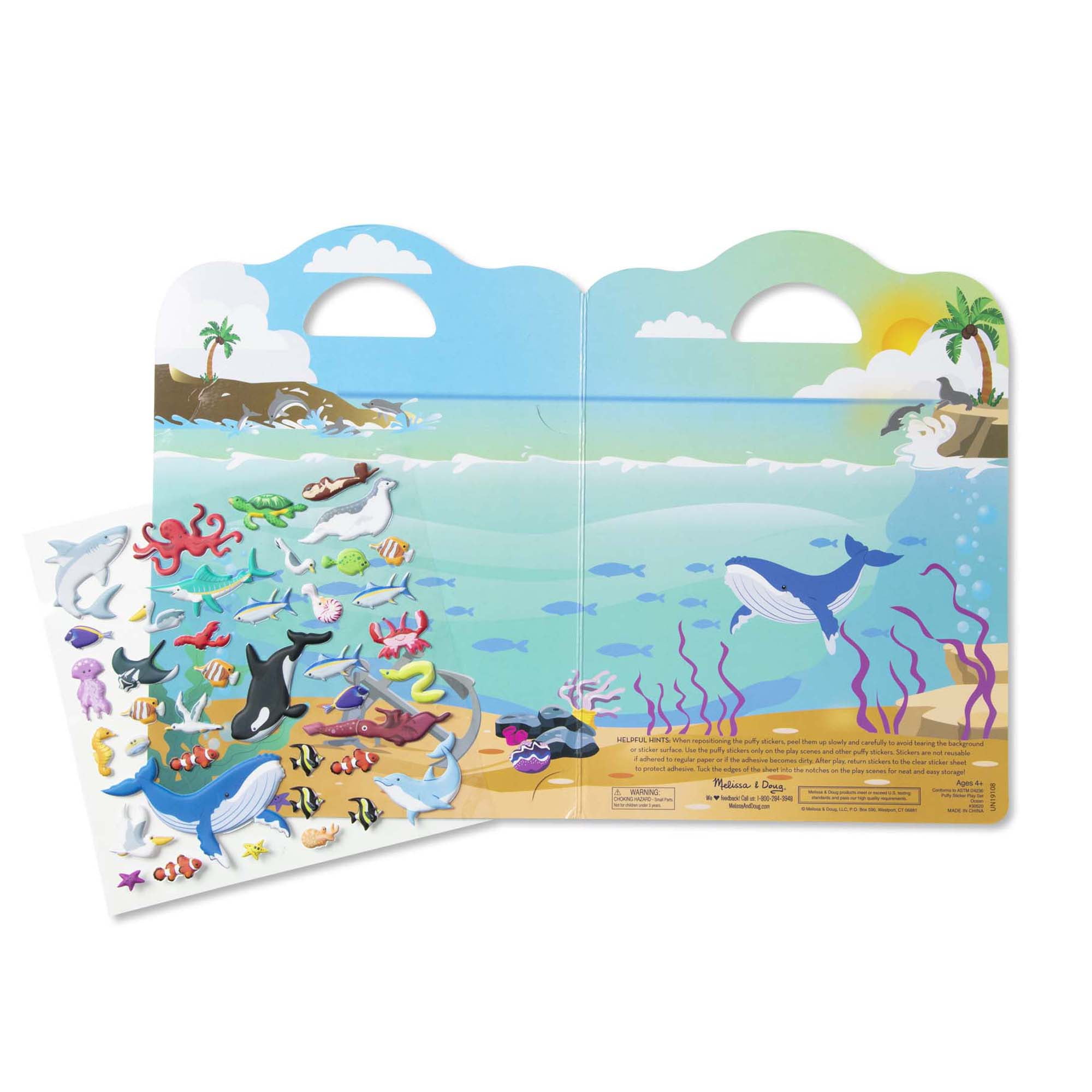 Melissa & Doug Puffy Sticker Set – 3 Themen (Safari, Dinos, Ozean), 118 Sticker, Wiederverwendbar, Für Kinder 4–7