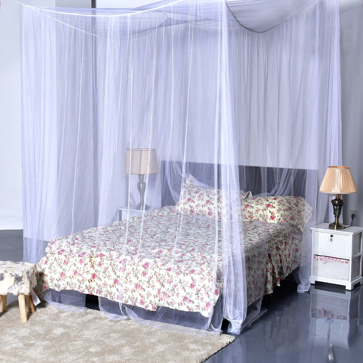 Costway 4 Corner Post Bed Canopy Mosquito Net Full Queen King Size Netting Bedding White
