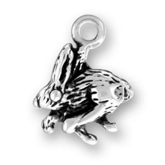 Sterling Silver 16" .8mm Box Chain Partially 3D Running Jack Rabbit Hare Pendant Necklace