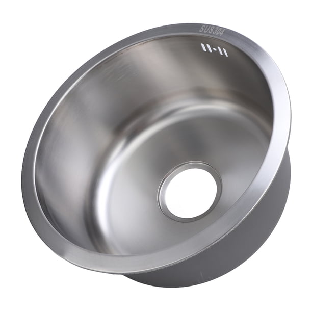 304 Fregadero De Cocina De Acero Inoxidable, Fregadero Redondo De Barra De Un Tazón, Fregadero De 16.5x7.1in Para Lavado De Frutas Vegetales Con Tubería De Drenaje, Fregadero De