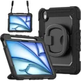 thumbnail image 1 of Case for iPad Air 11 inch M2 M3 2025 2024 6th 7th Generation, Shockproof Protective Cover with Screen Protector, Rotating Stand, Hand/Shoulder Strap, Pencil Holder, 1 of 7
