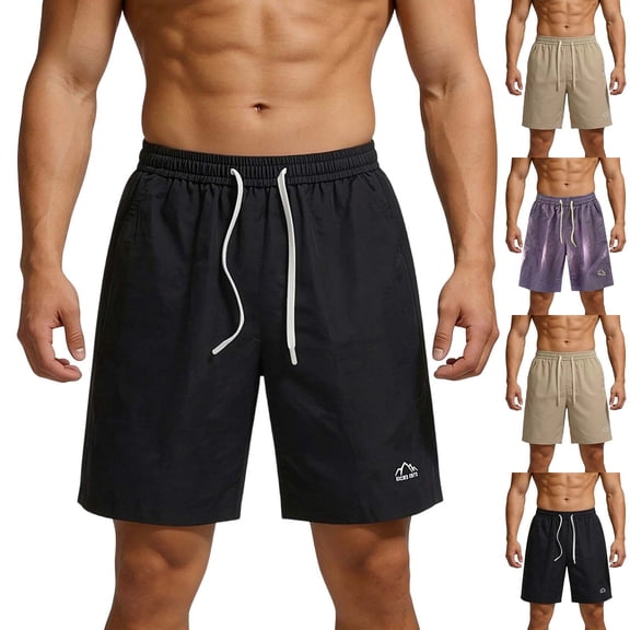 EOYWHK Workout Shorts for Men with Pockets Drawstring Relaxed Fit Men Gym Shorts Soft Lightweight Breathable for Fitness Training Running Black, Size L
