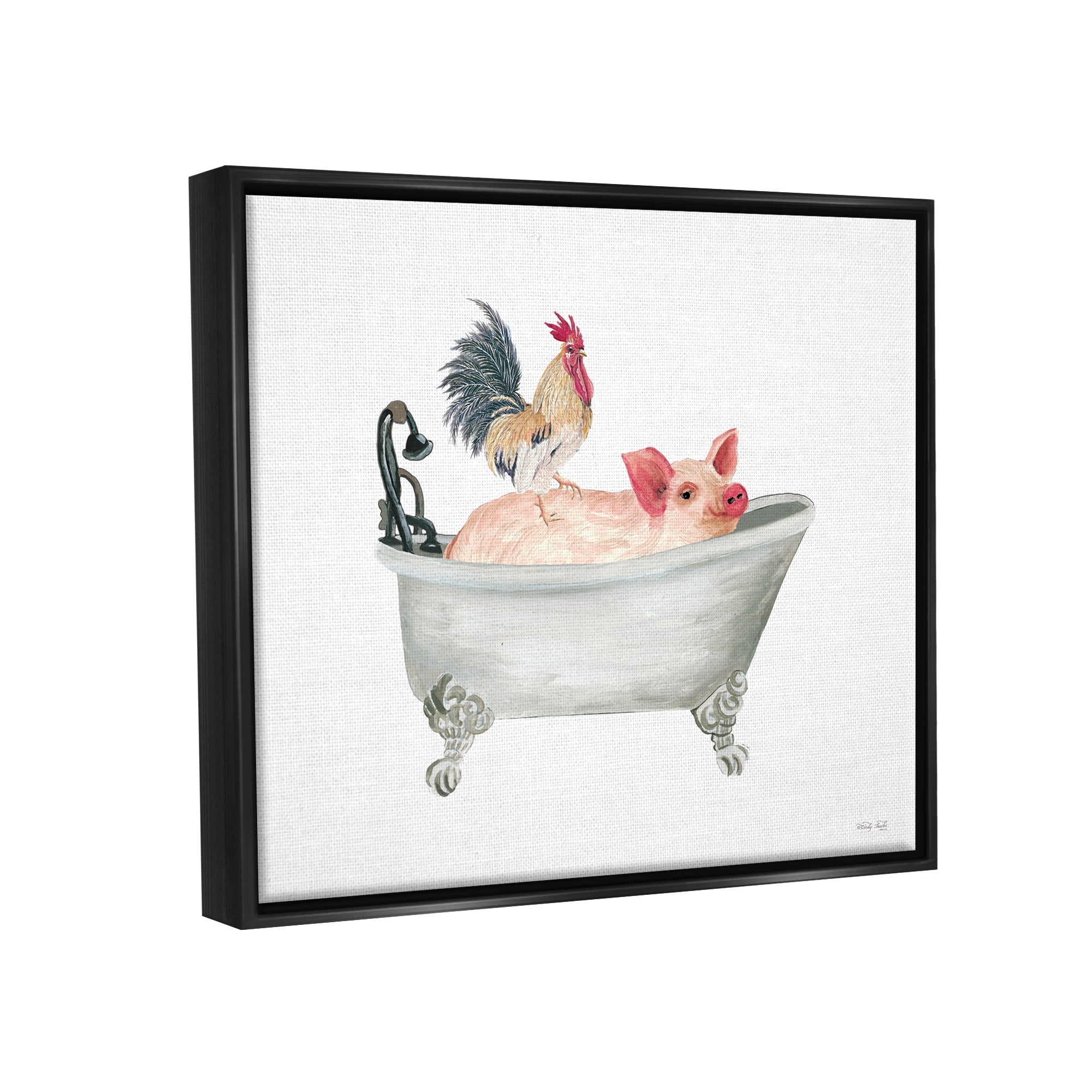 Stupell Industries Farmhouse Animals Tub Animals & Insects Painting Black Floater Framed Canvas Art Print Wall Art, 21 x 17