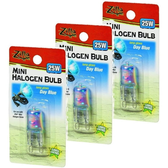 Zilla Mini Halogen Lamp Reptile Bulb, 25-watt, Day Blue 3 Pack