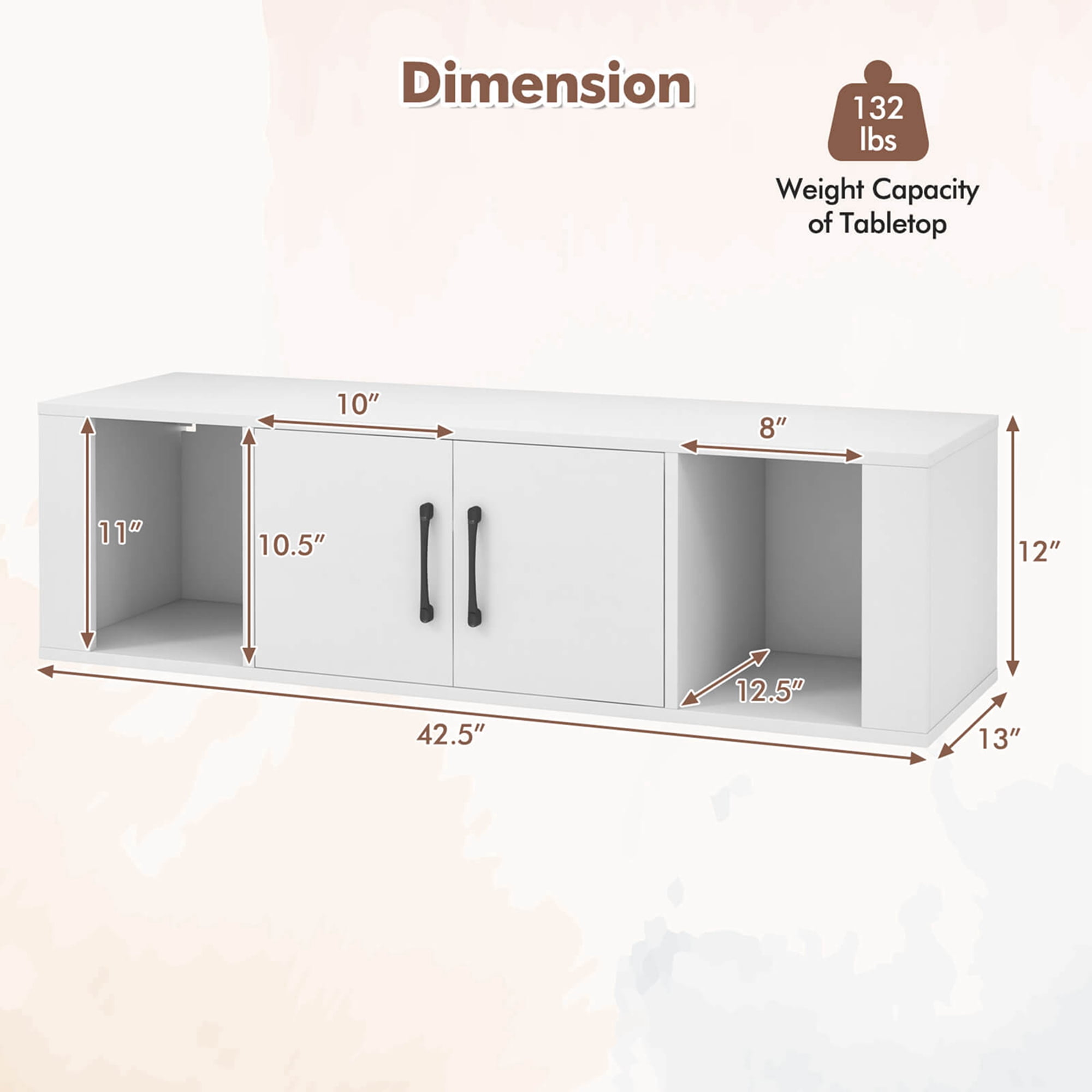 Costway 2-Door Floating Storage Cabinet with 2 Cubes Console Storage Hutch Under TV