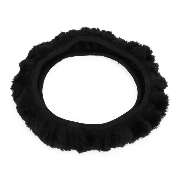 Unique Bargains Protector Black Plush Adjustable Elastic Car Steering Wheel Cover