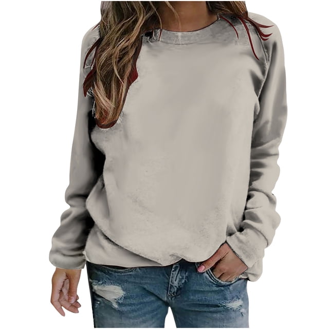 Yuyuzo Chandail en Molleton Sportif Uni pour Femmes Automne 2025 Décontracté Ample Col Rond Raglan Manches Longues Tunique Argent A1