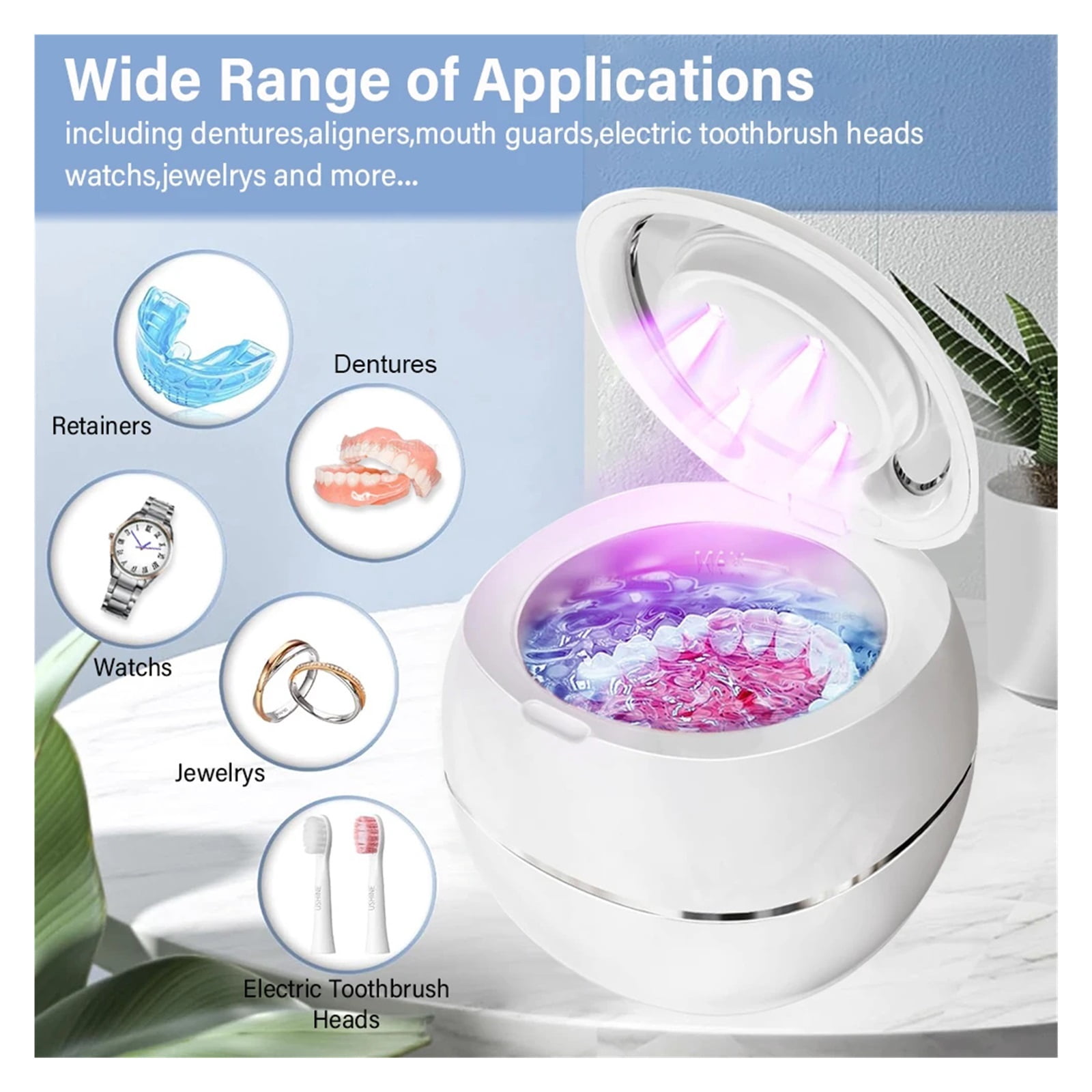Ultrasonic Cleaner For Retainers Dentures Jewelry Cleaning Machine Mini Portable UV Ultrasonic False Teeth Retainer Cleaner