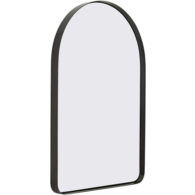 Contemporary Brushed Metal Wall Mirror | Glass Panel Framed Rounded Corner Deep Set