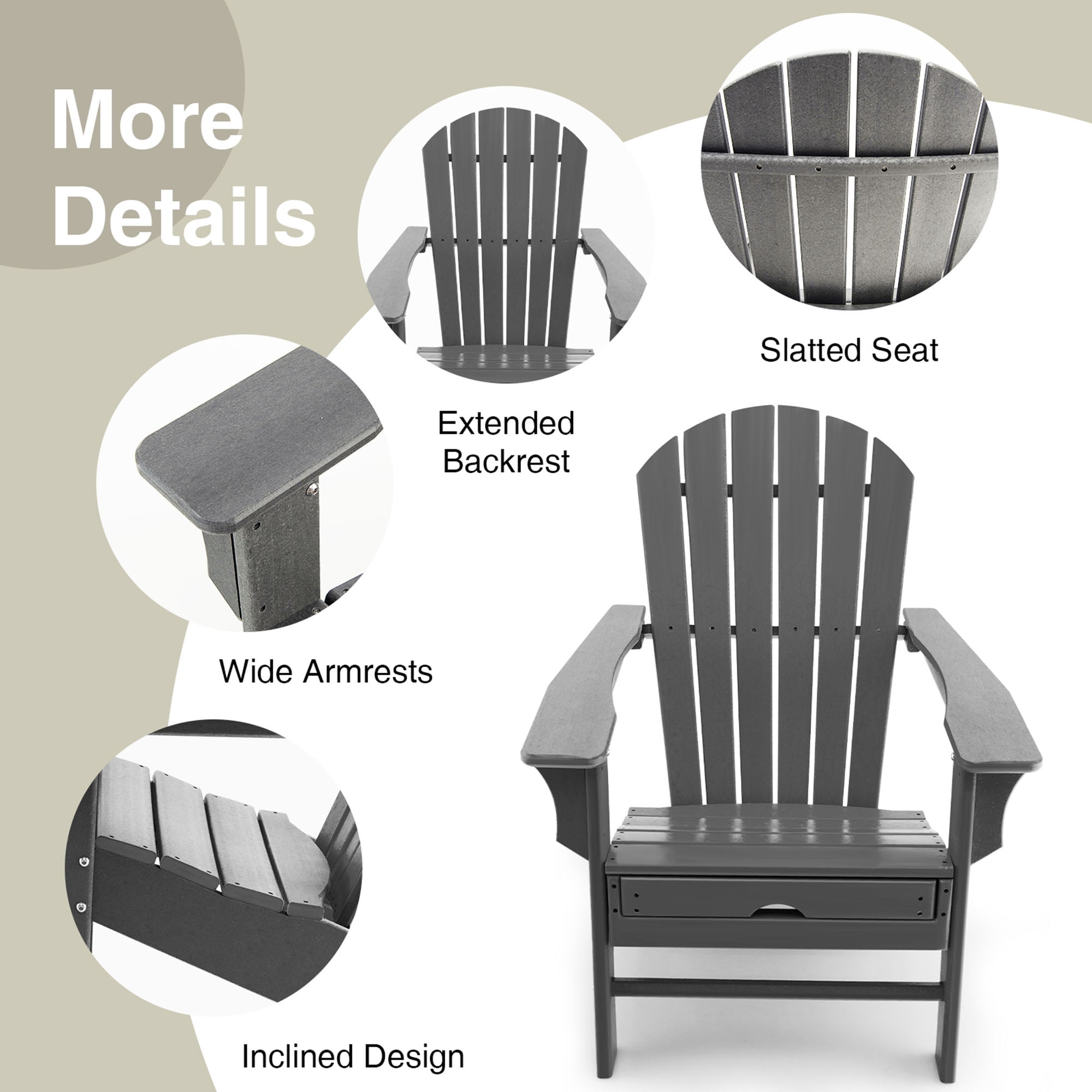 Gymax Patio Adirondack Chair HDPE Outdoor Lounge Chair w/ Retractable Ottoman Grey