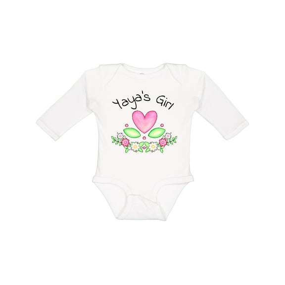 Inktastic Yaya's Girl Heart Flowers Girls Long Sleeve Baby Bodysuit