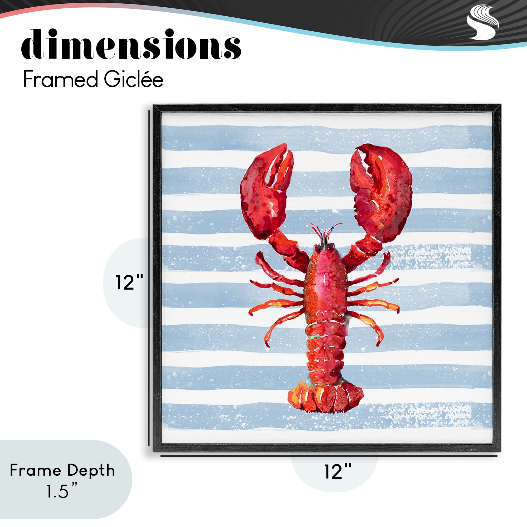 Stupell Industries Red Lobster on Blue Stripes Black Framed Giclee Art, design by Patricia Pinto