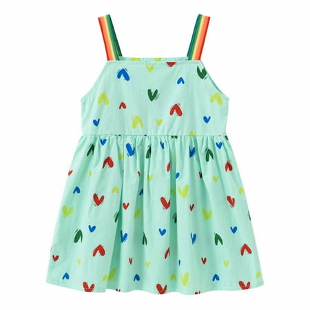 

Kukoosong Summer Toddler Girls Casual Dresses Toddler Kids Baby Girl Clothes Fashion Cute Sleeveless Sweet Heart Rainbow Print Slip Dress Green 6-12 Months