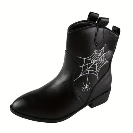 

Quealent Cowgirl Cowboy Ankle Boots for Women or Ladies Mid Calf Vegan Leather Embroidered Upper Low Heel Fashionable Pointed-toe (Black 8.5)