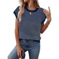 thumbnail image 2 of Women's Striped Vest Pullover Round Neck Cap Sleeve Summer Casual Wear Blue M, 2 of 9
