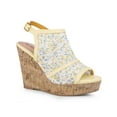 thumbnail image 1 of BLISSFUL STEP Chaussures pour Femmes Sandales à Talon Compensé à Bout Ouvert à Plateforme avec Lacets Fleur Jaune 5,5, 1 of 7
