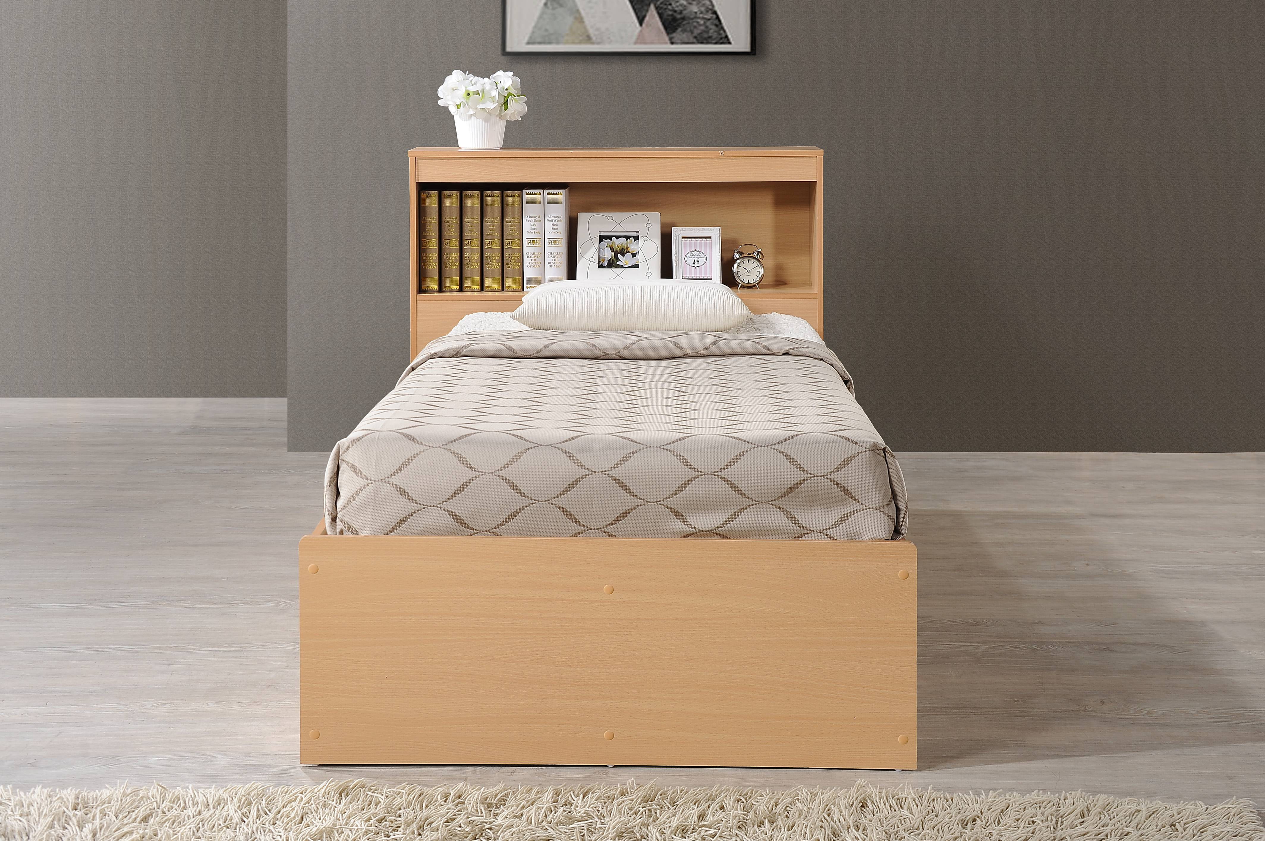 Hodedah Twin-Size Captain Bed with 3-Drawers and Headboard in Beech
