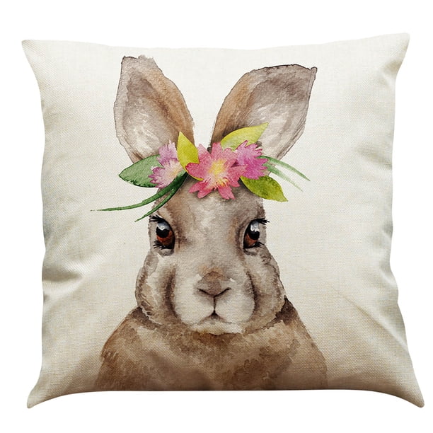Puntoco Easter Day Pillowcase Linen Rabbit Pillowcase for Home Decoration 18X18 Inches