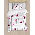 thumbnail image 1 of Garden Duvet Cover Set Twin Size, Pink Daisy Blossoms Flowery Field Meadow Inspired Romantic Scenic Nature Print, Decorative 2 Piece Bedding Set with 1 Pillow Sham, Pink Black White, by Ambesonne, 1 of 3