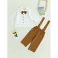 thumbnail image 2 of Wassery Baby Boys Fall Gentleman Outfit Sets Long Sleeve Button-down Bow Tie Shirt + Suspender Pants 6M 12M 18M 24M 3T 4T Toddler Boys Formal Suit Church Clothes, 2 of 8