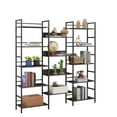 thumbnail image 4 of Triple Wide 5 Tiers Book Shelf with Baffles, Industrial Bookcase with Open Display Shelves, Retro Large Etagere Display Rack with Metal Frame for Living Room Bedroom Home Office, Dark Grey, 4 of 9