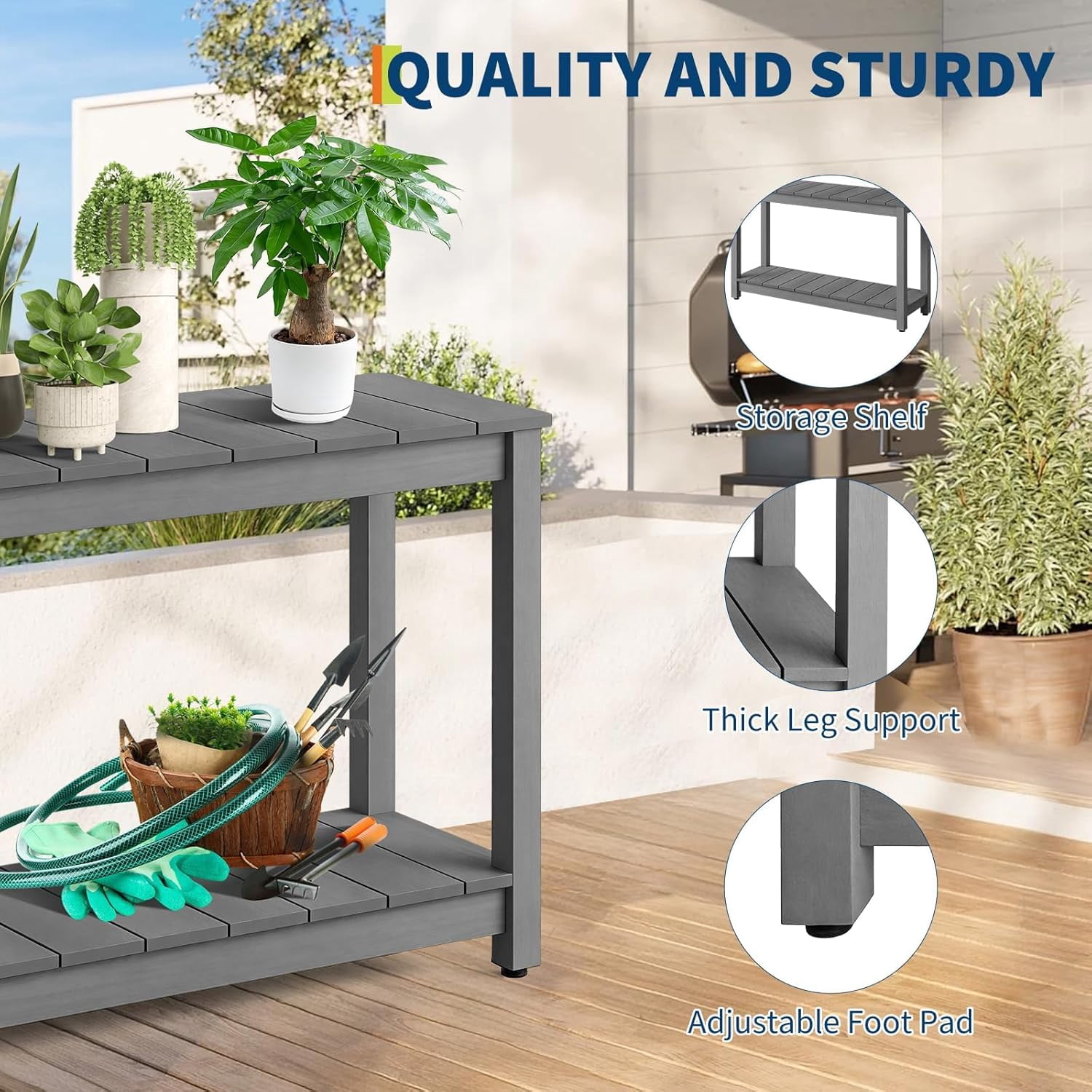 Senfot 48 Inch 2-Shelf Console Table, Indoor Outdoor Wooden Storage Entryway Side Table Gray