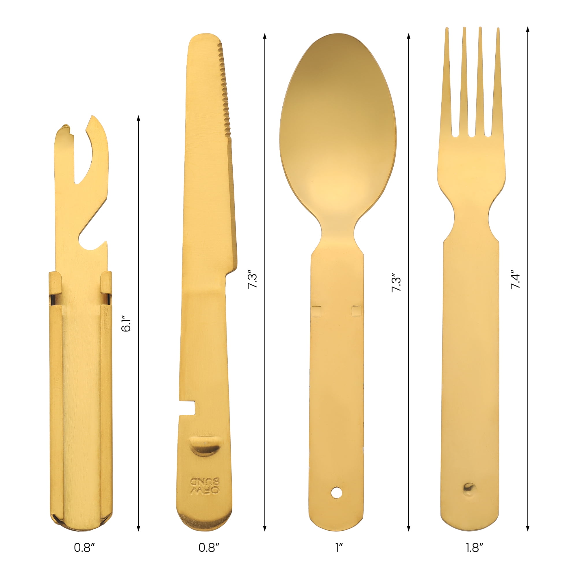 Unique Bargains Stainless Steel Flatware Set with Forks and Spoons Gold 4 Pcs