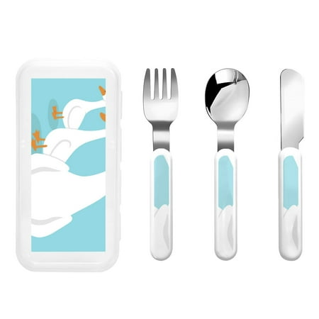

Cauagu Three White Geese Print 3-Pieces Toddler Cutlery Set Kids Silverware Set with Spoons Forks & Knife Stainless Steel Utensils for Kids Dishwasher Safe