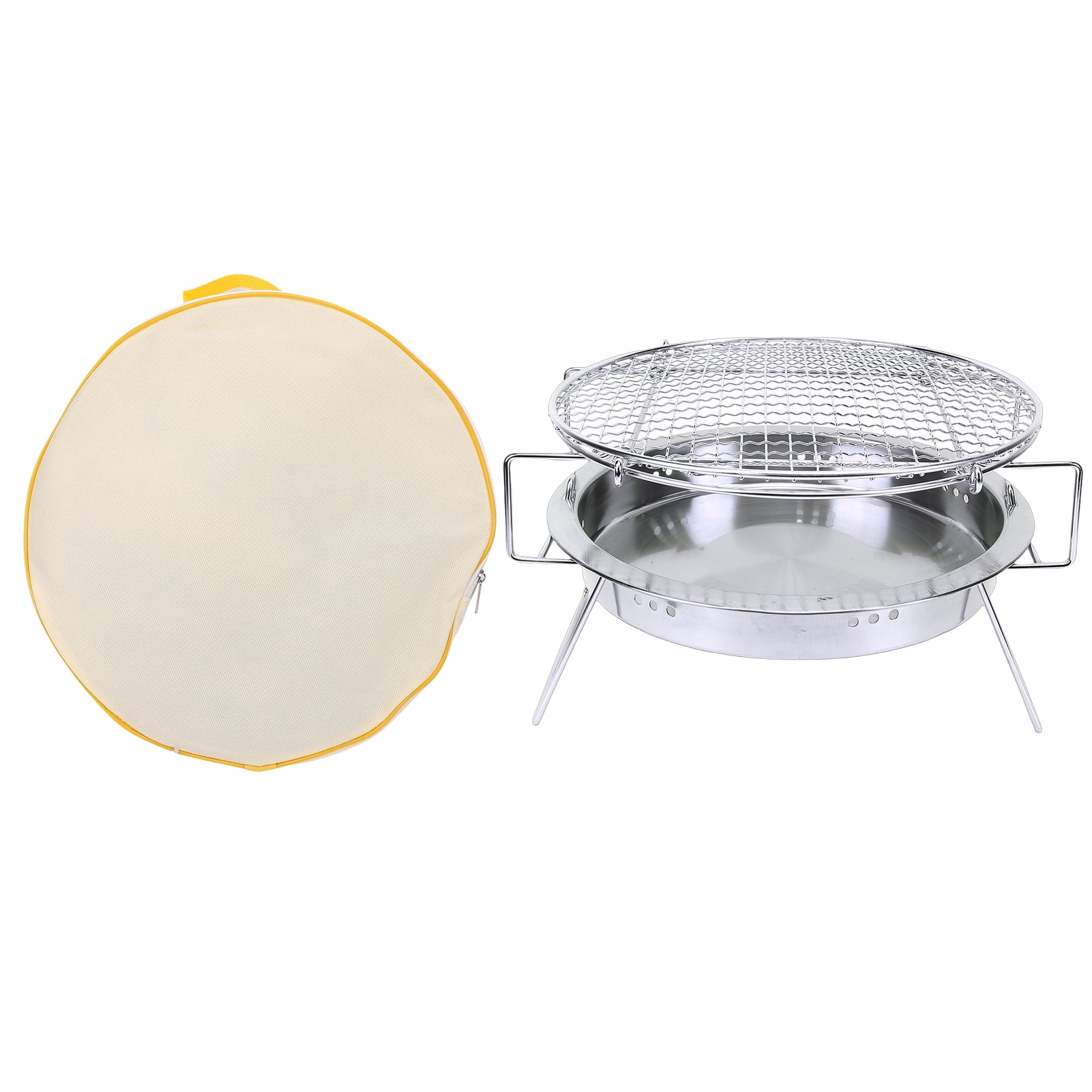 Camping Gear Portable Round Charcoal Grill, Stainless Steel BBQ Grill for Camping, Picnic, Outdoors Cooking with Folding Design, Spacious Grill Surface, Detachable Components