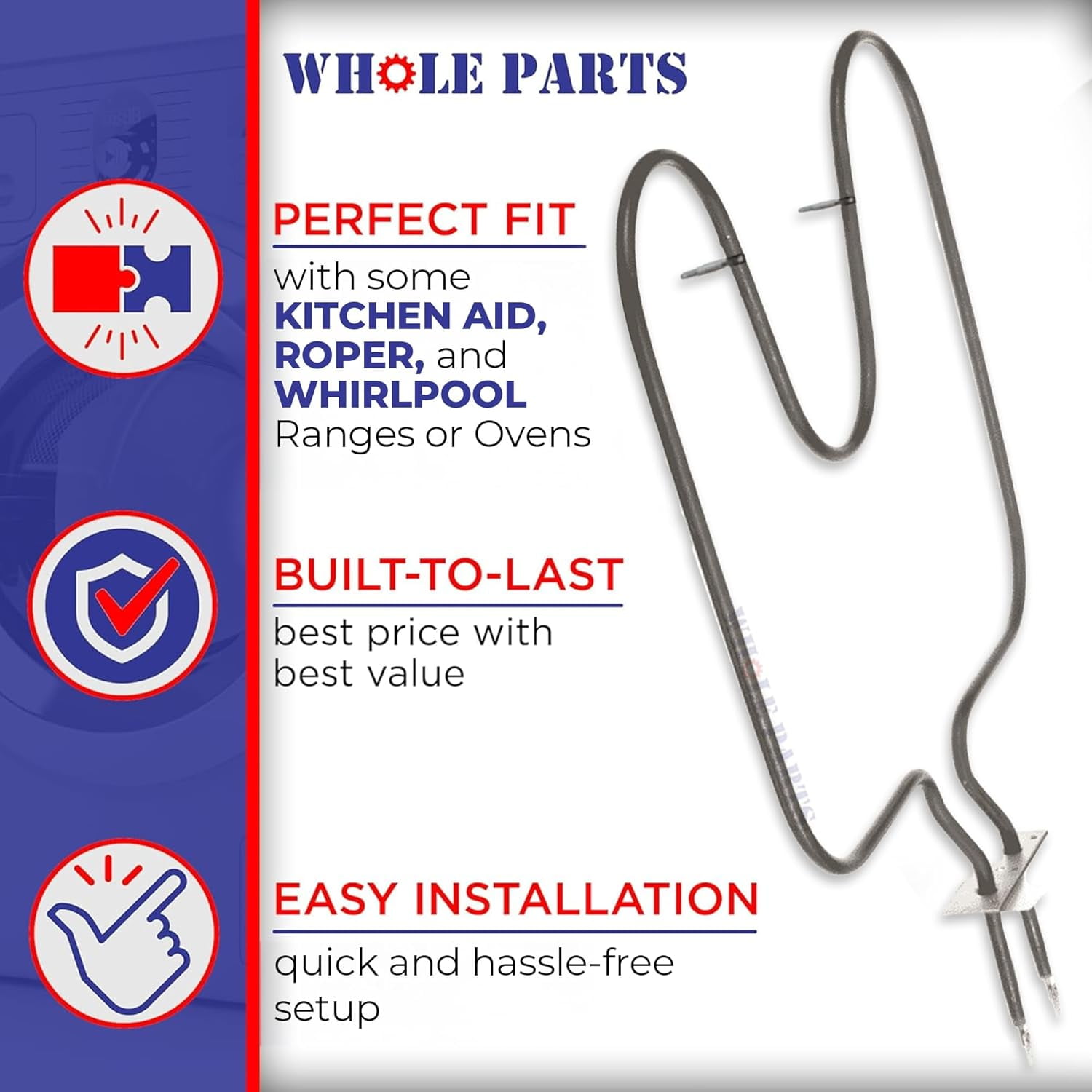 Whole Parts Range Oven Bake Heating Element Part# WP661416 - Replacement & Compatible with Some Kitchen Aid, Roper and Whirlpool Ranges or Ovens