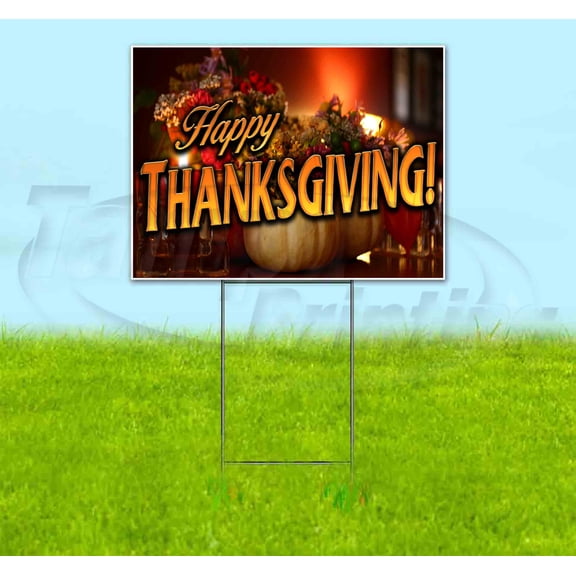 Happy Thanksgiving V8 (18" x 24") Yard Sign, Includes Metal Step Stake