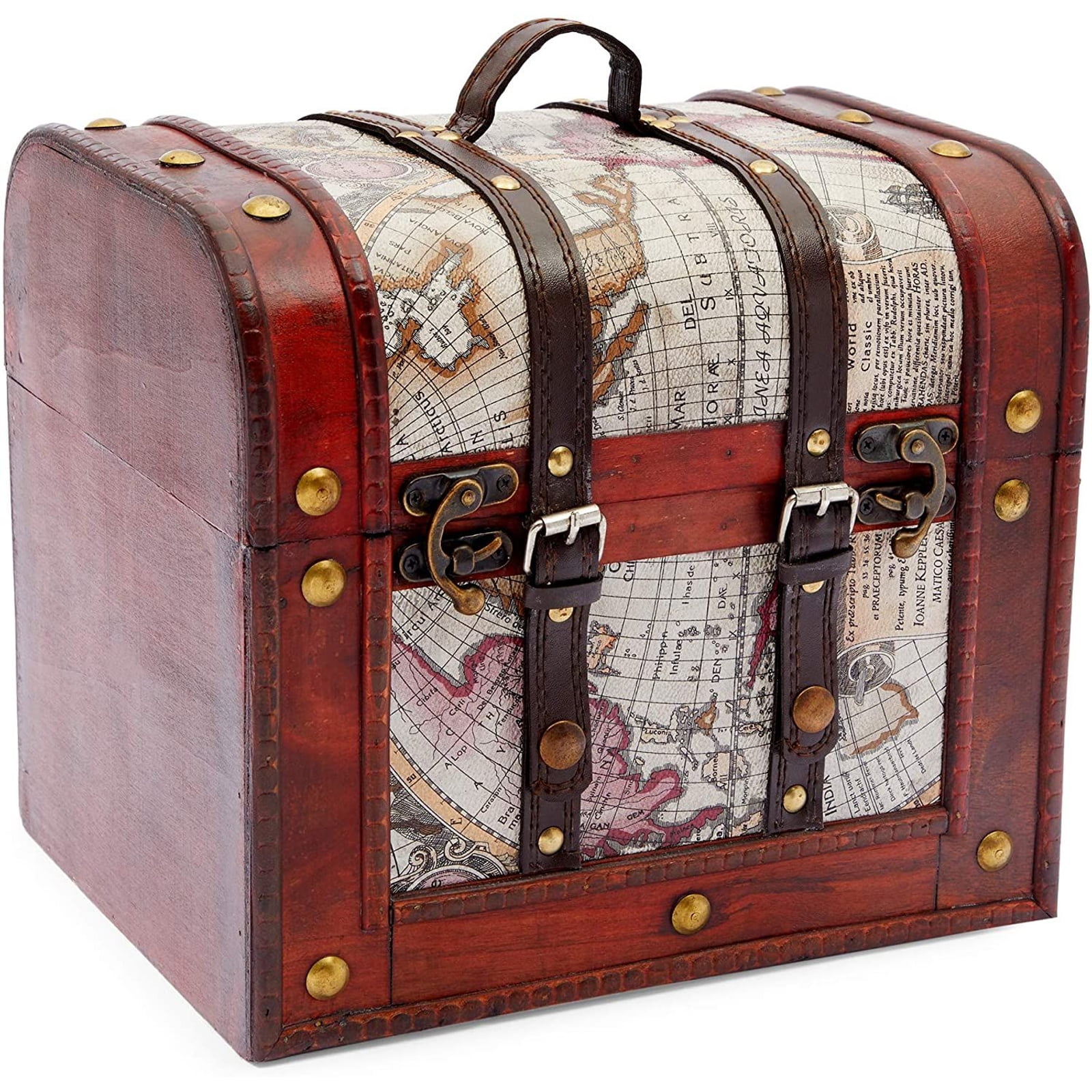 Wooden Treasure Chest Box For Storage Home Decor World Map Design 11 5 X 8 5 X 9 8 In Walmart Com