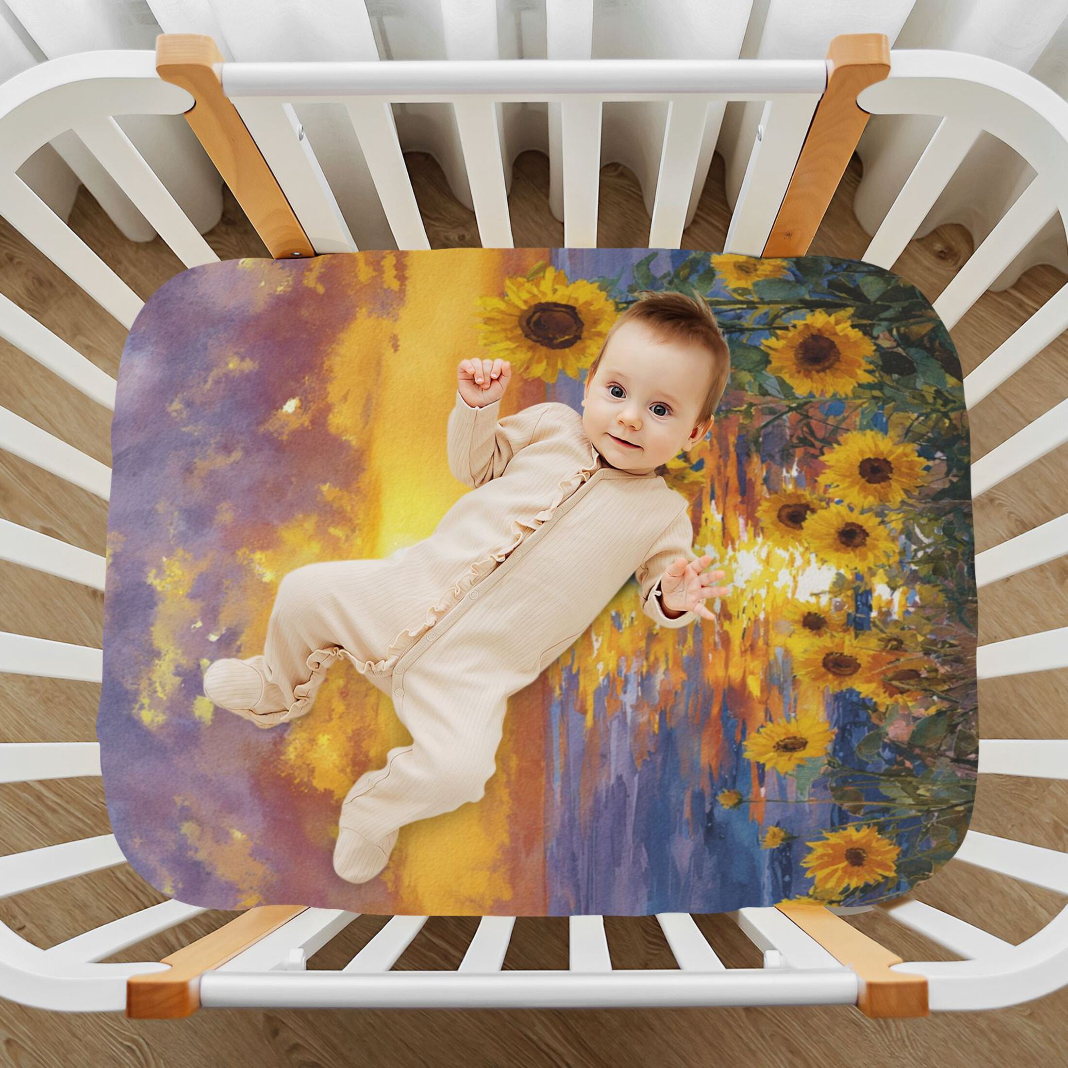 Baby Essentials 52”x 28”- Standard Cotton-like Modal Elastic- Pattern Of Sunflowers Design Crib Sheets for Newborns and Toddlers