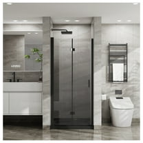 Goodyo 34"x 72" Bifold Frameless Glass Shower Door 1/4 inch Tempered Clear Glass Pivot Shower Panel in Black Finish, Foldable