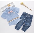thumbnail image 2 of StylesILove Handsome Kid Boy Blue Shirt with 3D Pink Bowtie and Star Print Jeans Set (2T), 2 of 3