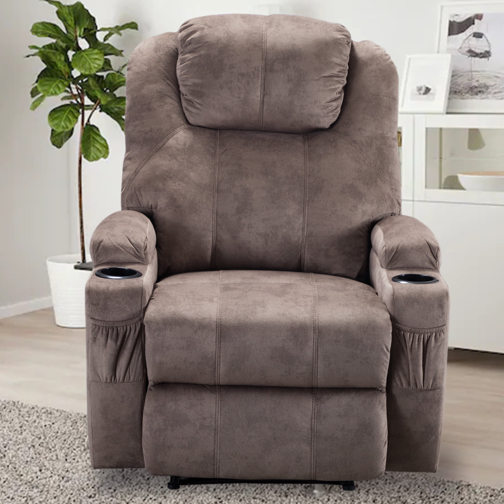 Manual Recliner Chair, Manual Ergonomic Recliner with 2 Cup Holders and