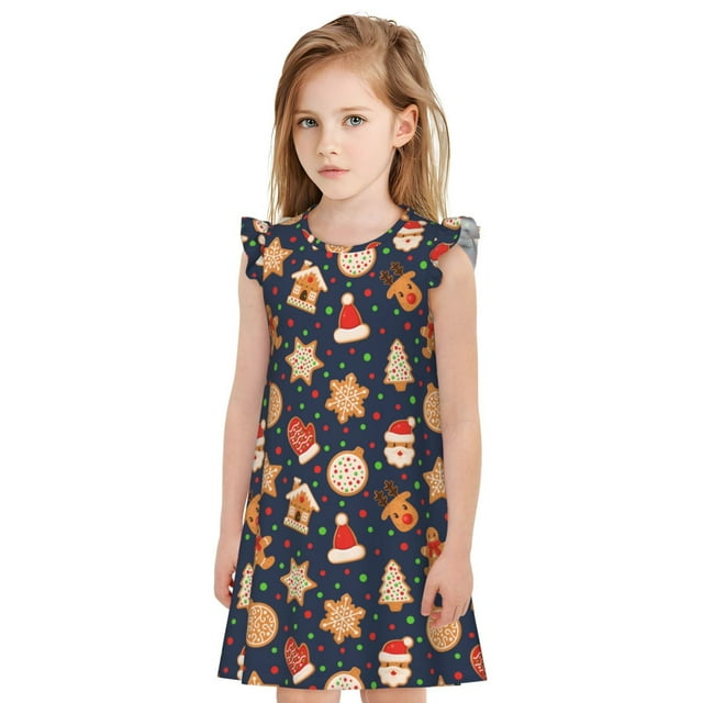 Vsdgher Robe de Nuit en Pain d'Épice pour Filles Manches Courtes à Volants Robe de Nuit Pyjama pour Fête-Moyen